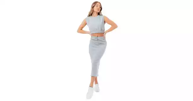Justhype Sweat Midi Skirt Loungewear Set Labon007 36 Szary