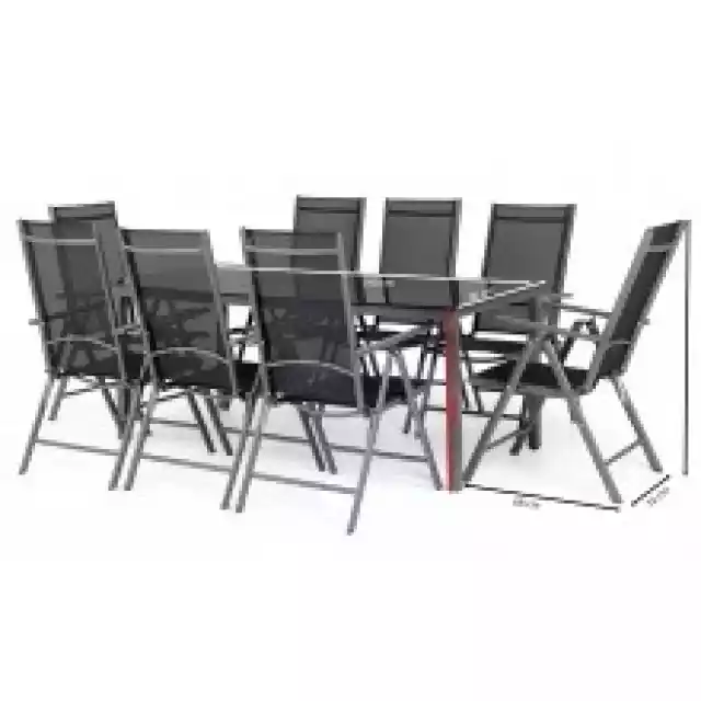 Aluminiowy Zestaw Ogrodowy Stół + 8 Krzeseł Dizu Ciemnoszary Szk