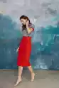 Dopasowana Midi Spódnica Z Ozdobnymi Klamerkami - Czerwona