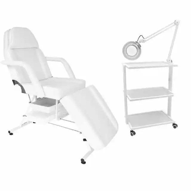 Fotel Z Kuwetami Biały + Stolik + Lampa Lupa - Basic T