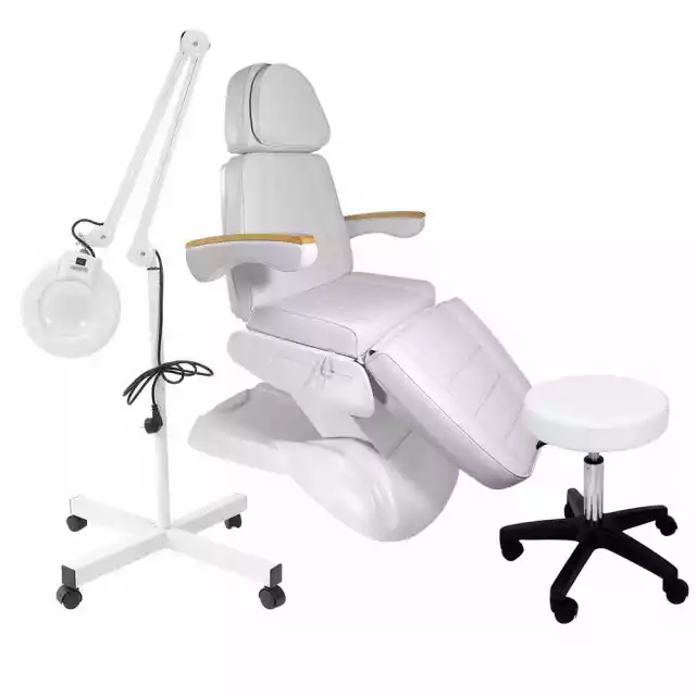 Fotel Kosmetyczny Elektryczny  Lux 3 + Lampa Lupa + Taboret Kosm