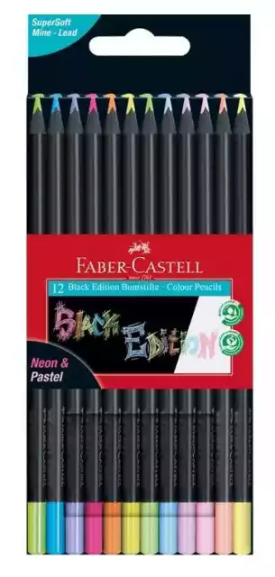 Kredki Ołówkowe Faber Castell Black Edition - 12 Kolorów - Karto