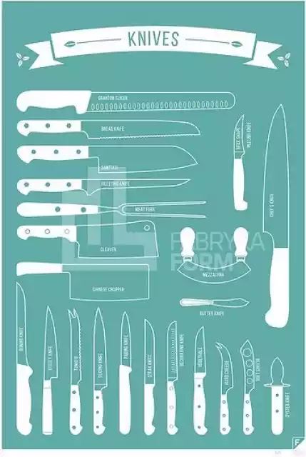 Plakat Types Of Knives 40 X 50 Cm Turkusowy