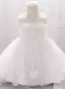 Biała Sukienka Na Roczek I Chrzest Z Kwiatkami 3D 1920