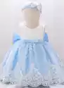 Błękitna Sukienka Dla Dziewczynki Z Białą Koronką W Komplecie Op