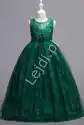 Butelkowo Zielona Suknia Dla Dziewczynki Zdobiona Kwiatkami 3D 8