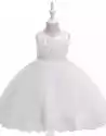 Biała Śliczna Sukienka Na Komunię Zdobiona Kwiatkami 3D I Haftem