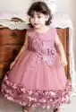 Dziecięca Sukienka Pustynno Różowa Z Kwiatami 3D, 2105
