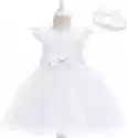 Biała Sukienka Z Koronką I Perełkami 761